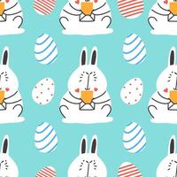 Seamless pattern with cute Easter bunny and eggs. vector