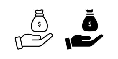 Hand with Money bag icon set. finance sign. for mobile concept and web design. illustration on white background vector