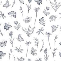 Seamless pattern with butterflies and dragonflies vector