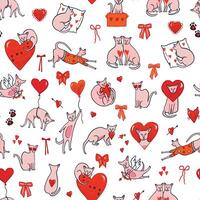 A pattern with cats and hearts vector