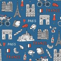 Seamless pattern with the eiffel tower, the champs de mars and other symbols vector