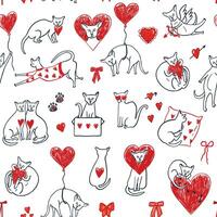 Seamless pattern with cats and hearts vector