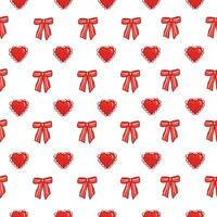 A pattern with red hearts and bows on a white background vector