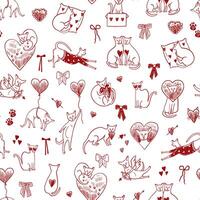 Seamless pattern with cats and hearts vector