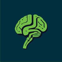 The brain is green and has a circuit board on it vector