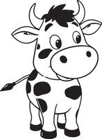 A cartoon cow with black and white coloring pages vector