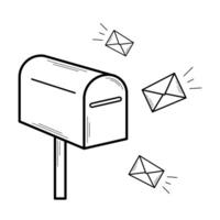 Mailbox with flying letters. Mail delivery concept. illustration in line doodle sketch style. vector