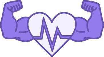 Colored Strong Icon. Drawing. Arms with Biceps and Heart with Pulse. Strength Training, Bodybuilding. Sport and Gym Concept vector