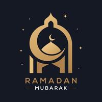 Elegant Ramadan Mubarak Greeting with Golden Mosque and Crescent Moon Design vector