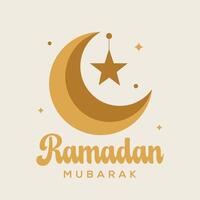 Golden Crescent Moon with Star and Ramadan Mubarak Greeting in Sparkling Design vector