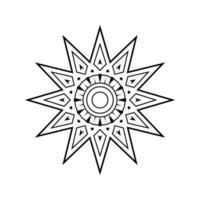 Geometric Sunburst Mandala, Intricate Symmetrical Line Art, Abstract Star Pattern for Coloring vector