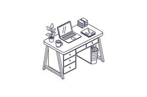 A workspace setup with a laptop and chair on a desk art illustration 02 vector
