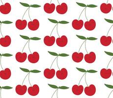 Cute smiling cherries with kawaii smile face seamless pattern background. Simple hand drawn childish illustration print vector