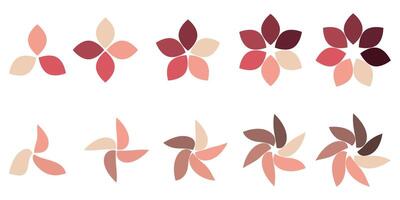 A stylish and minimalist illustration with abstract shapes of flower petals in a rotating motion. Elegant color palette, Perfect for modern branding, packaging, textiles, wallpaper vector