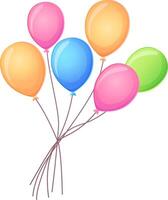 A small bundle of colorful helium balloons tied together with strings, creating a light and festive look. Isolated on a white background. vector
