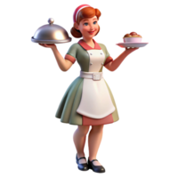 Retro Diner Waitress 3D Render png
