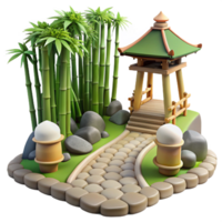 3D Render Bamboo Garden Pavilion png