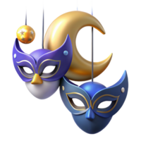 3D Masks and Moon Illustration png