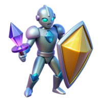 3D Render Robotic Knight with Shield and Spear png