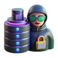 3D Illustration Hacker with Database Server png