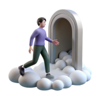 3d ilustração pessoa caminhando para arco em nuvens png
