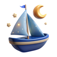 3D Render Night Sailboat Illustration png