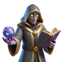 3D Render Wizard with Orb and Book png