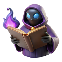 3D Render of a Wizard Reading a Spellbook png