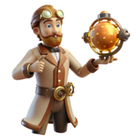3D Cartoon Inventor with Gear Gadget png