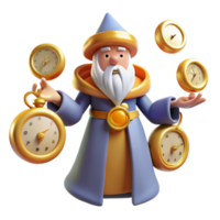 Wise Wizard 3D Render Juggling Clocks png