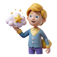 3D Render Boy with Cloud and Stars png