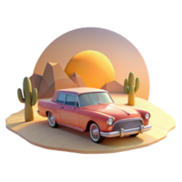 serene minimalist Retro Desert Car 3D Illustration genuine png