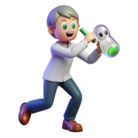 elegant artistic 3D Cartoon Scientist Exploring a Glowing Orb original png