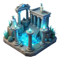 serene rustic 3D Render of Glowing Temple with Pool high resolution png