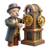magnificent contemporary 3D Render Gentleman with Vintage Clockwork Machine detailed png