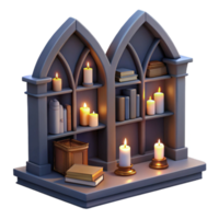 serene minimalist Gothic Bookshelf 3D Render authentic png