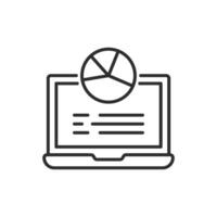This minimalistic icon represents data analysis with a sleek laptop and pie chart, enhancing web design and suiting datadriven projects, making it a great visual element for your work vector
