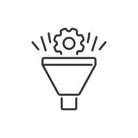 This icon symbolizes data analysis by combining a funnel and gear, representing the systematic refinement of processes for better insights and improved decisionmaking in various applications vector