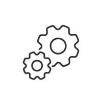 A sleek web icon representing data analysis features two intertwined gears in a clean line style, symbolizing essential processes, precision, and systematic thinking in analytical tasks vector