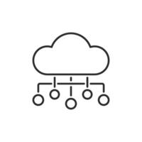 A modern, sleek cloud icon that effectively represents data analysis, with numerous connection lines leading to various nodes, symbolizing the seamless data flow involved in cloud computing vector