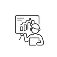 This minimalistic data analysis icon shows a person presenting a visually appealing bar chart, ideal for illustrating analytics and reporting in various digital formats for professional use vector