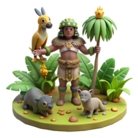 stunning artistic 3D Render Jungle Boy with Animals high resolution png