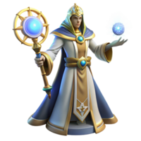 elegant vintage 3D Render Wizard with Staff and Orb detailed png