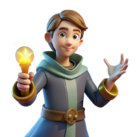 impressive rustic 3D Render Young Mage with Glowing Orb premium png