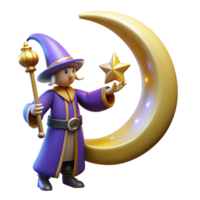 dramatic abstract Wizard Holding Star and Crescent Moon 3D Render authentic png