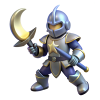 impressive abstract 3D Render Cute Knight with Crescent Moon Weapon authentic png