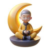 extraordinary rustic 3D Render Peaceful Monk Crescent Moon original png