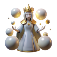 elegant modern 3D Render of a Queen with Floating Pearls genuine png