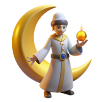 elegant rustic 3D Render Golden Crescent Moon and Mage high resolution png