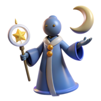 dramatic minimalist 3D Render Cartoon Wizard Moon Star genuine png